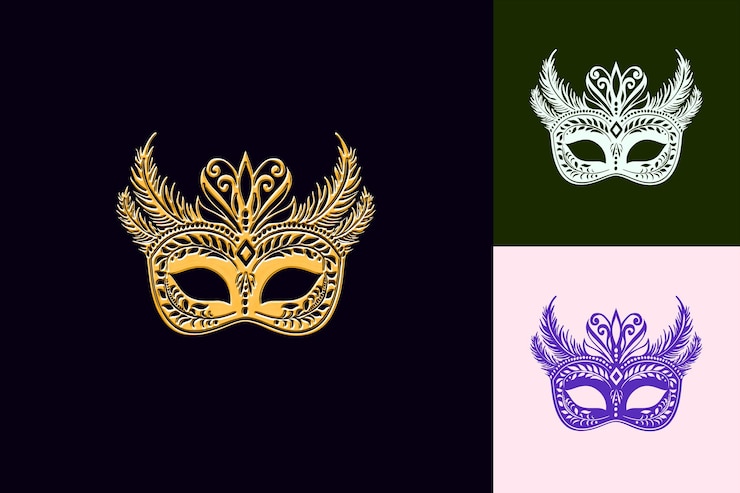 PSD maschera di carnevale con maschera di icona ornata con disegni di icone culturali brasiliane intricate e decorative
