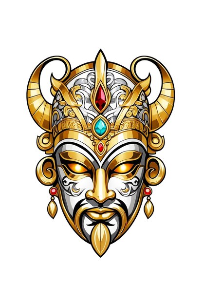 Maschera vichinga con ornamenti d'oro su uno sfondo bianco