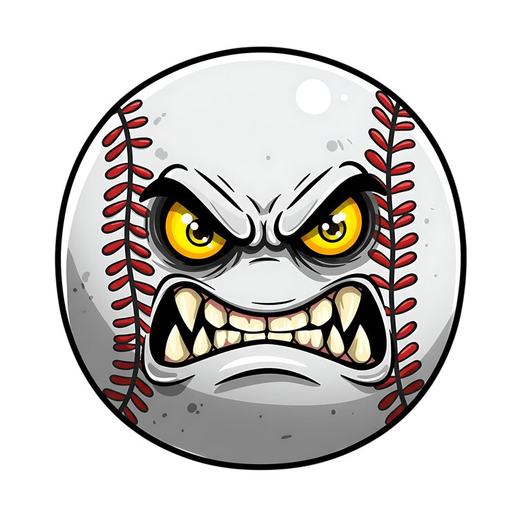 PSD mascota de béisbol enfurecida con expresión facial feroz logotipo de mascota de dibujos animados deportivos ilustración