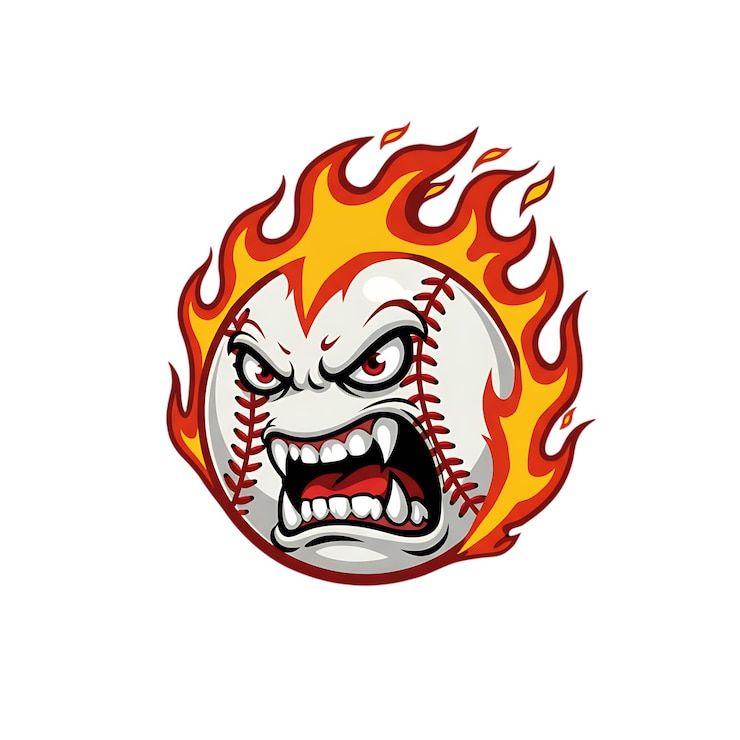 PSD mascota de béisbol enfurecida con expresión facial feroz logotipo de mascota de dibujos animados deportivos ilustración