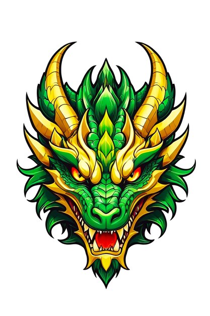 PSD mascota de cabeza de dragón verde aislada sobre fondo blanco
