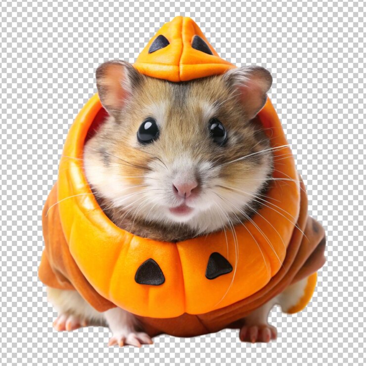 PSD mascota de hámster con un traje de halloween aterrador y lindo