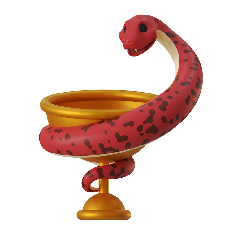 PSD mascota serpiente linda farmacia cuidado de la salud postura médica hygeia caduceus