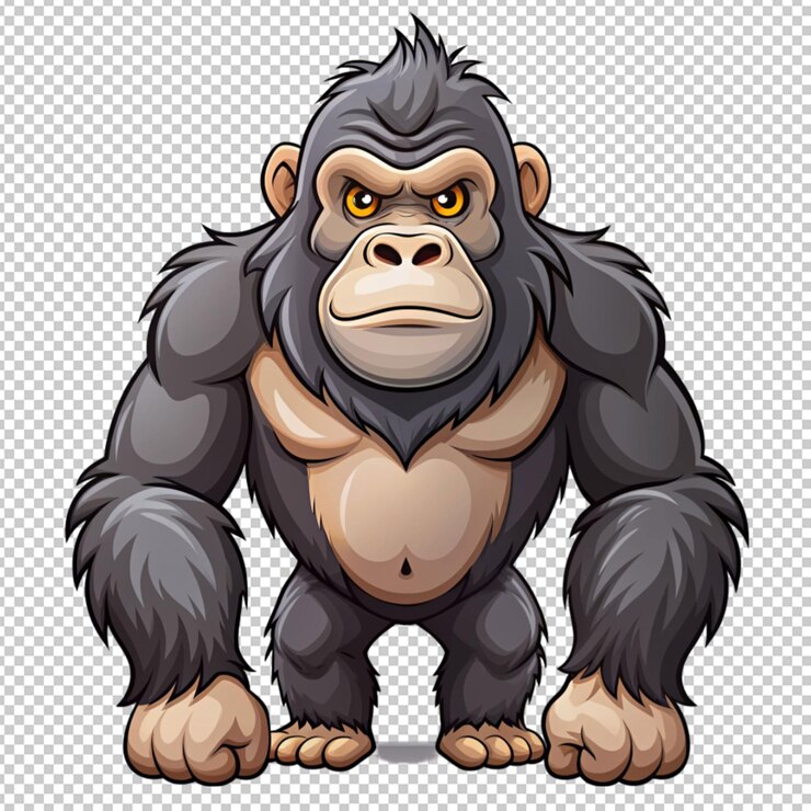 PSD mascote de desenho animado de gorila em fundo transparente