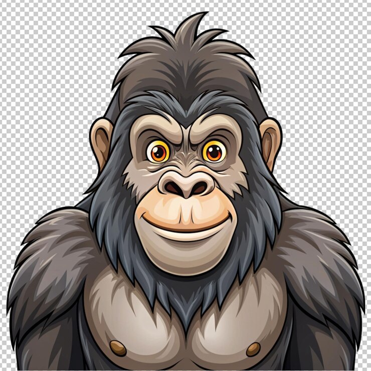 PSD mascote de desenho animado de gorila em fundo transparente