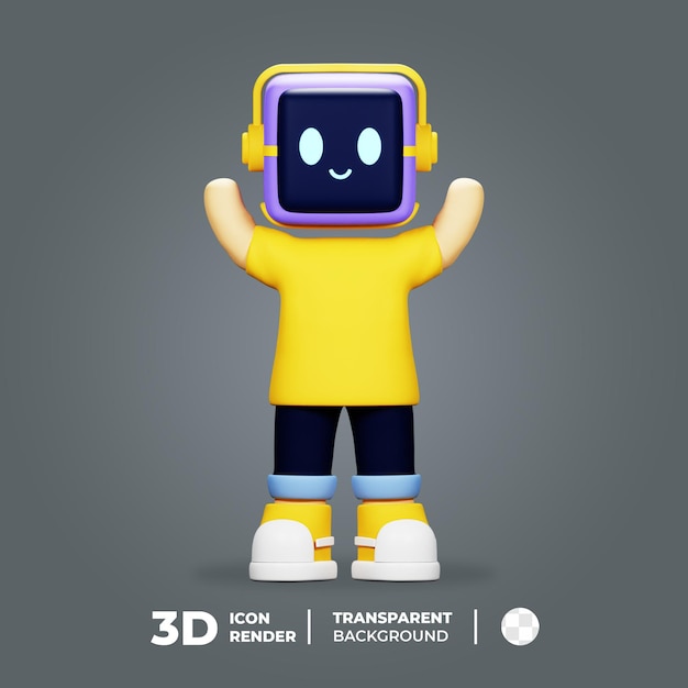 PSD mascotte 3d robot heureux