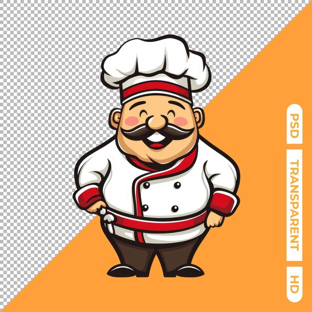 PSD la mascotte de dessin animé du chef heureux isolée sur un fond transparent