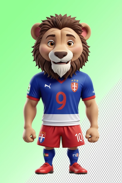 PSD une mascotte de lion avec une chemise qui dit 9 sur elle