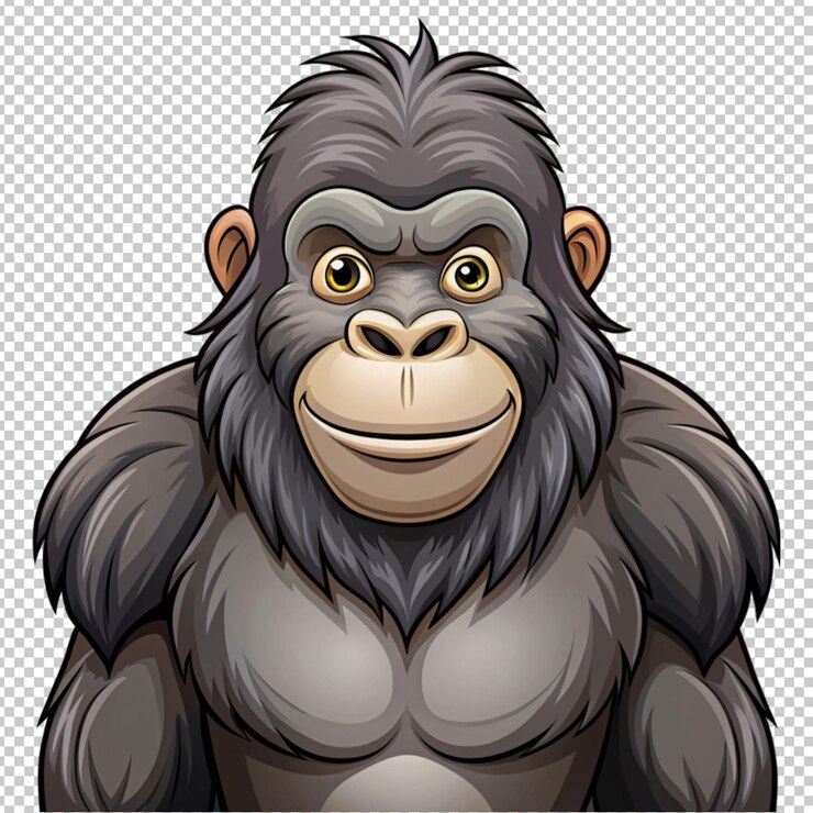 PSD maskot kartun gorila dengan latar belakang transparan
