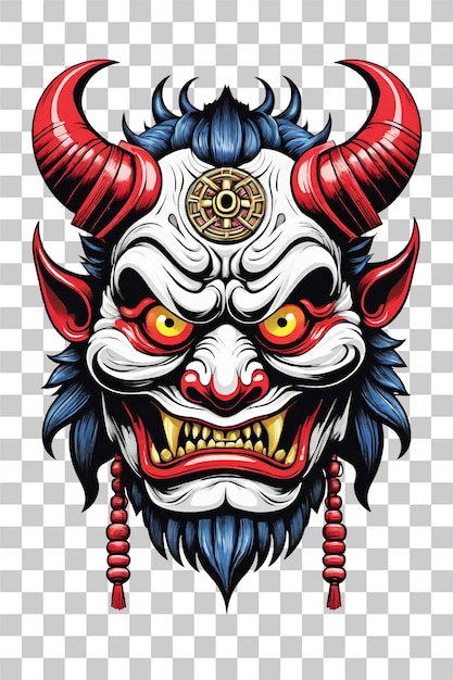 PSD masque oni tribal du diable illustration de style japonais sur fond transparent