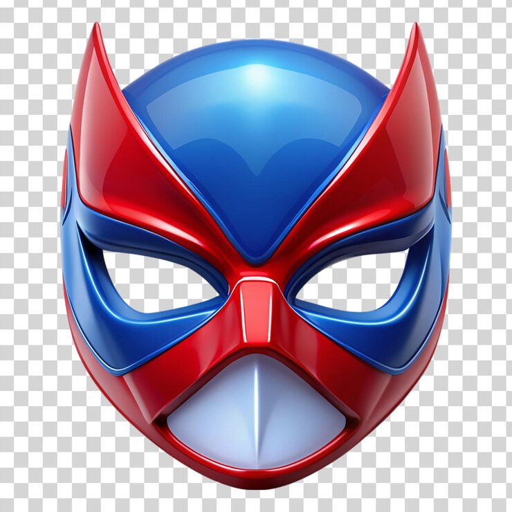Masque de super-héros rouge et bleu isolé sur un fond transparent