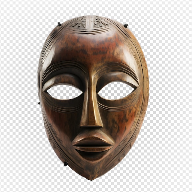 masque tribal en bois traditionnel isolé sur fond transparent ai générative