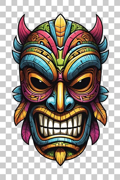 PSD masque tribal tiki avec des ornements ethniques sur fond transparent