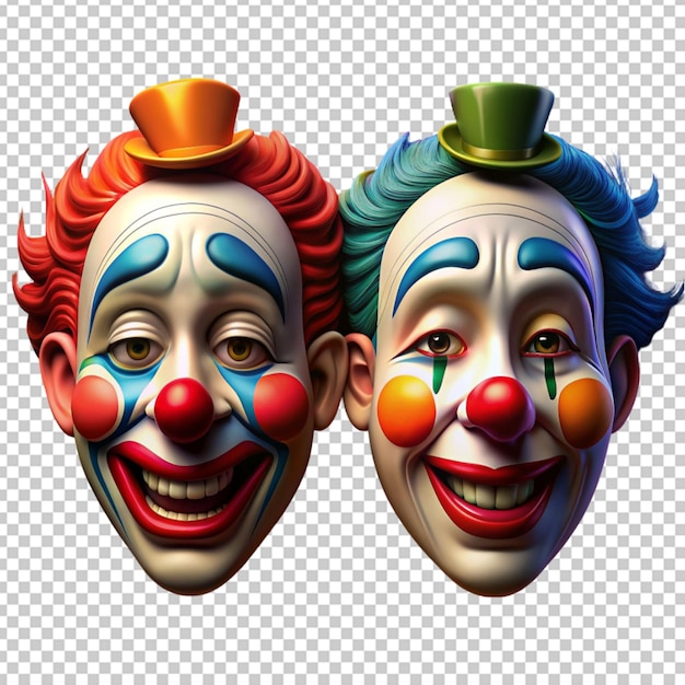 PSD des masques de clown heureux et triste.