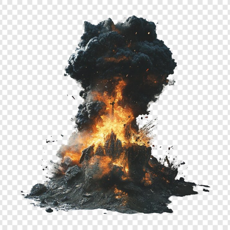 PSD massive explosion fiery destruction and smoke plume