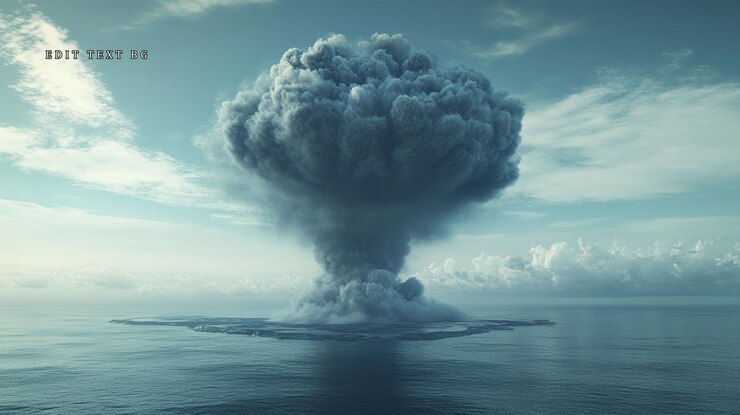 PSD massive nuclear explosion mushroom cloud over ocean 1