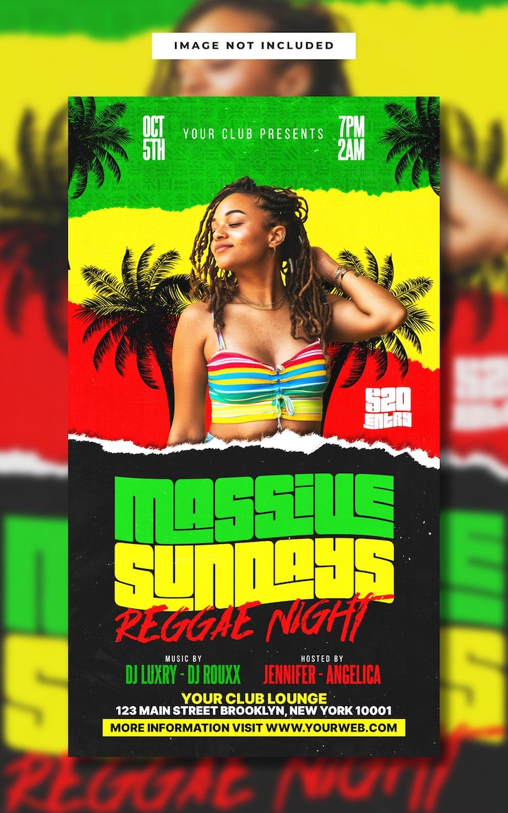 PSD massive sundays reggae night template de histórias do instagram