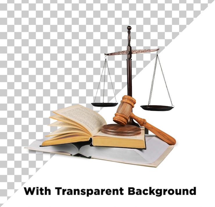 PSD maßstab der justiz advocacy elemente recht gleichgewicht mit gavel und bücher png psd transparenter hintergrund