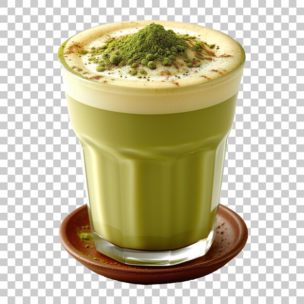 Matcha latte dans un verre isolé sur un fond transparent