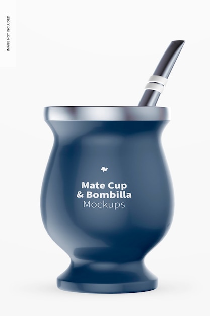 PSD mate cup e bombilla mockup, front view argentina