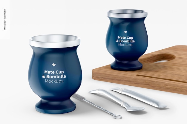 Mate cup und bombilla mockup leaned