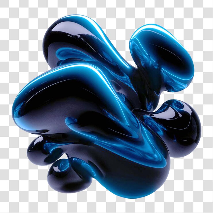 Una materia oscura mínima con formas abstractas de holo azules y negras en un fondo transparente