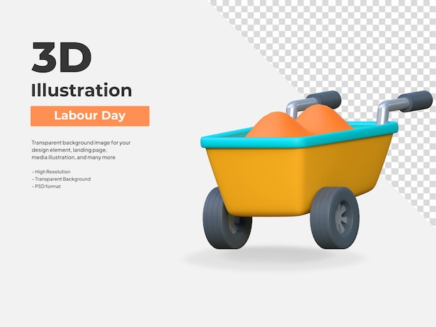 PSD material de construcción carretilla trabajo día icono 3d ilustración