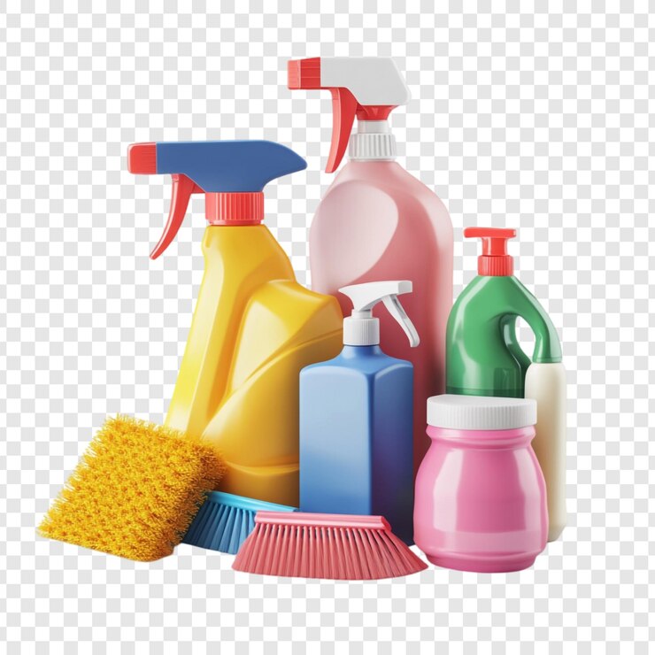 PSD materiali da pulizia colorati spumeggianti casa pulita buon giorno di pulizia