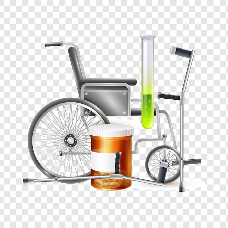 PSD materiali e attrezzature mediche per l'assistenza sanitaria isolati su uno sfondo trasparente