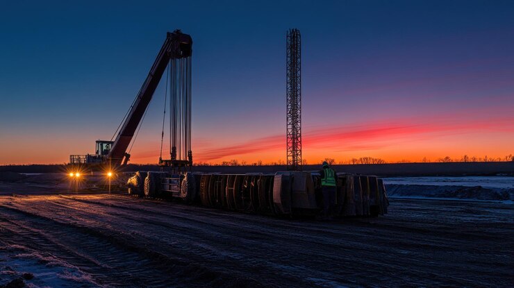 PSD matériel de construction au coucher du soleil