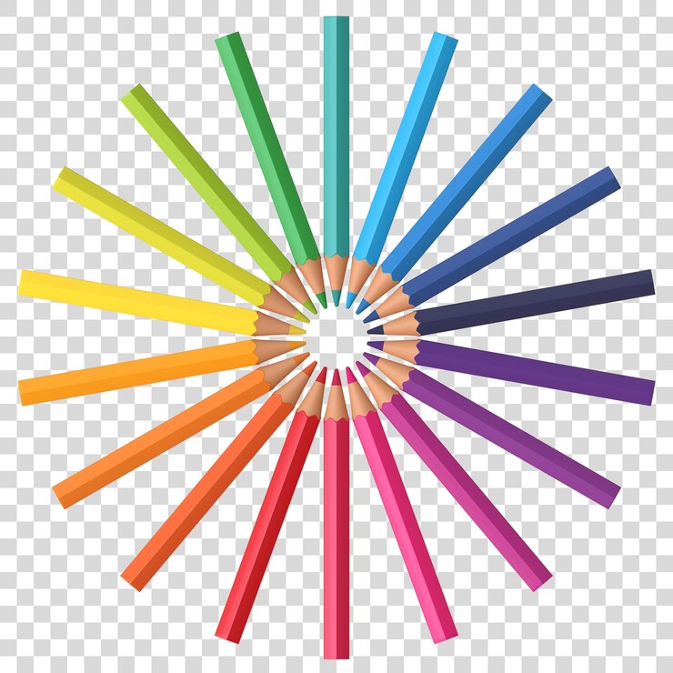 PSD matite colorate in legno su sfondo bianco disposte in cerchio 3d rendono l'illustrazione