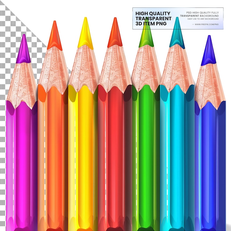 PSD matite colorate una serie di matite colorate con fili morbidi su uno sfondo trasparente
