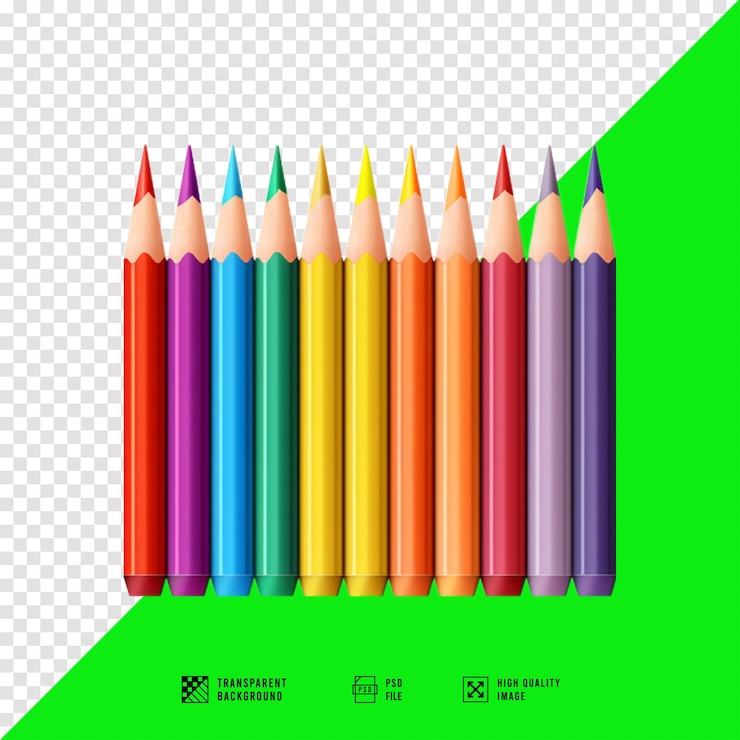 PSD matite colorate vettoriali in piedi parallele svg con file png trasparente solido