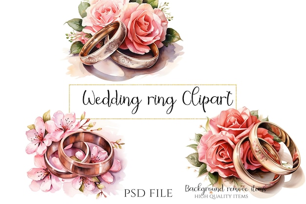 matrimonio Anelli floreali Illustrazioni grafiche per cartoline e clipart di invito