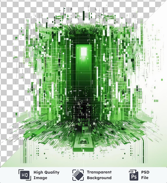 PSD matrix de symbole vectoriel de code numérique abstrait avec une porte verte au premier plan