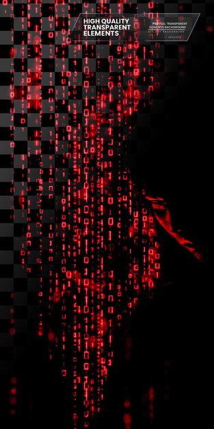 Matriz digital de números y caracteres rojos sobre un fondo transparente 658
