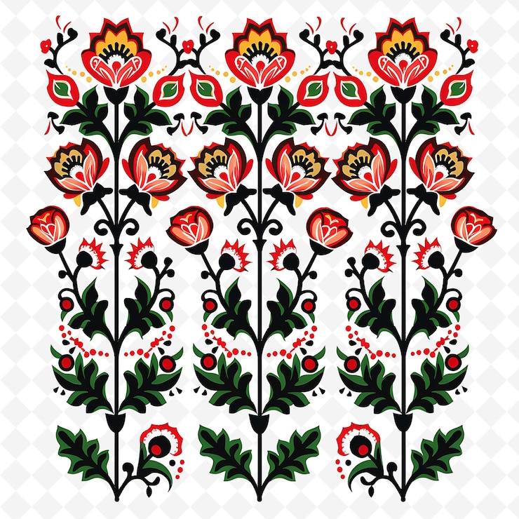 PSD matyo húngaro con motivos de tulipán y rosa diseño límite png diseños únicos de motivos estilizados