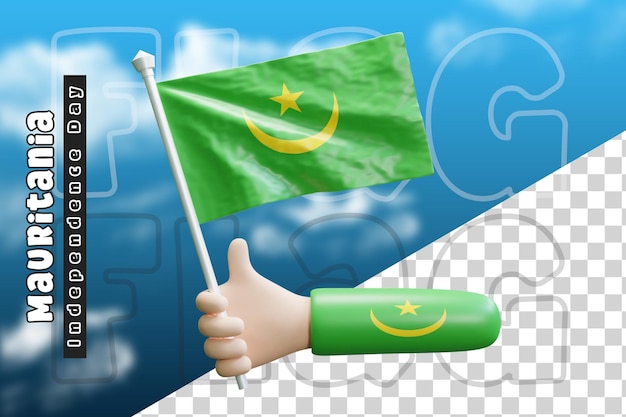 Mauretanien winkende flagge auf der hand oder mauretanien-flagge auf der hand