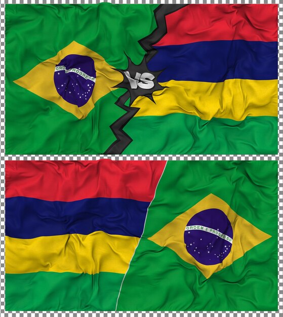 Maurice contre le Brésil Half Combined Flag Cloth Bump Texture Rendering 3D