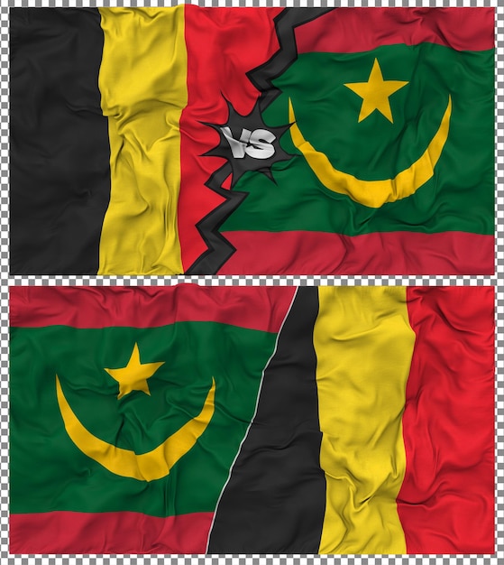 Mauritania contra Bélgica Media bandera combinada con textura 3D de la tela