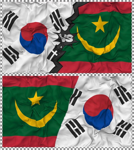 Mauritania contra Corea del Sur Media bandera combinada con textura 3D de la tela