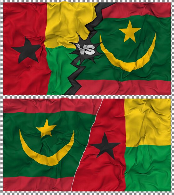 Mauritania contra Guinea Bissau Media bandera combinada con textura de paño y baches en 3D