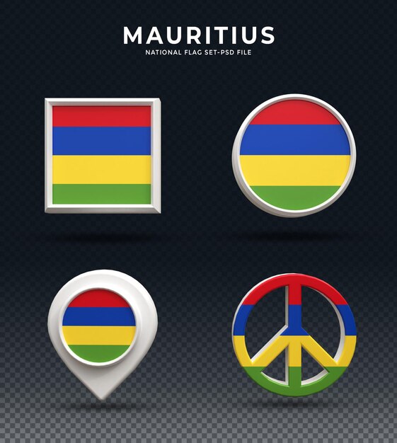 mauritius flag 3d rendering dome button and on glossy base