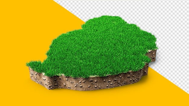 Mauritius Karte Bodengeologie Querschnitt mit grünem Gras und Felsboden 3D-Darstellung