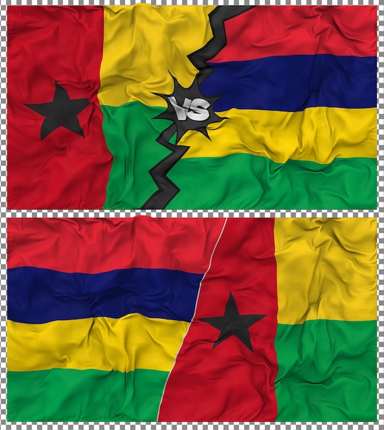Mauritius vs Guinea Bissau Mezz'Unione di bandiere tessuto Bump Texture Rendering 3D