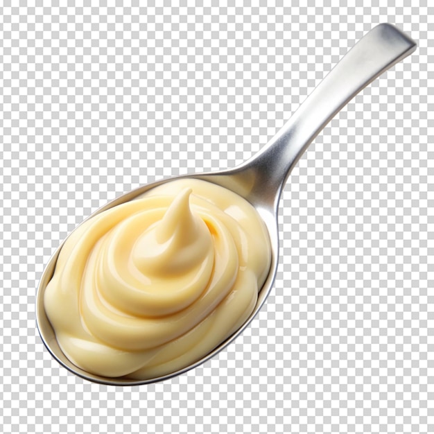 Mayonnaise dans une cuillère isolée sur fond blanc