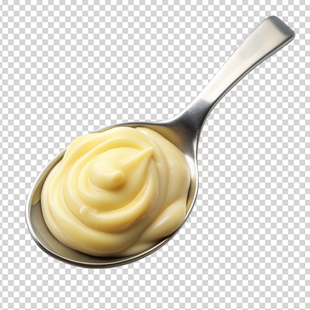 Mayonnaise dans une cuillère isolée sur fond blanc