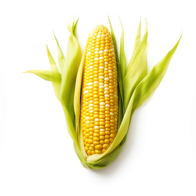 PSD mazorcas de maíz con hojas aisladas sobre un fondo transparente