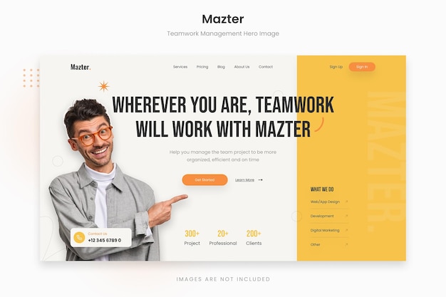 PSD mazter - imagen de héroe de gestión de trabajo en equipo simple y brillante