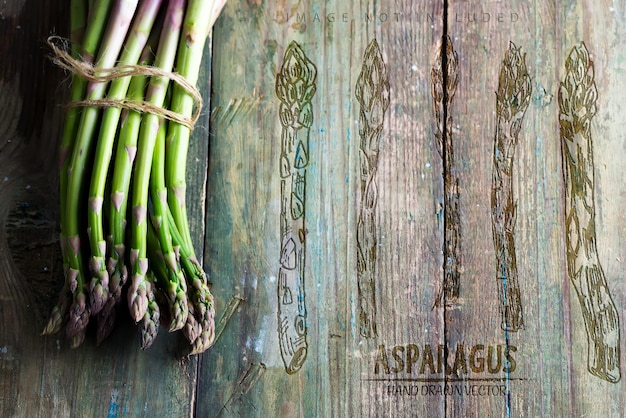 Mazzo di asparagi biologici naturali freschi coltivati in casa per cucinare cibo sano vegetariano